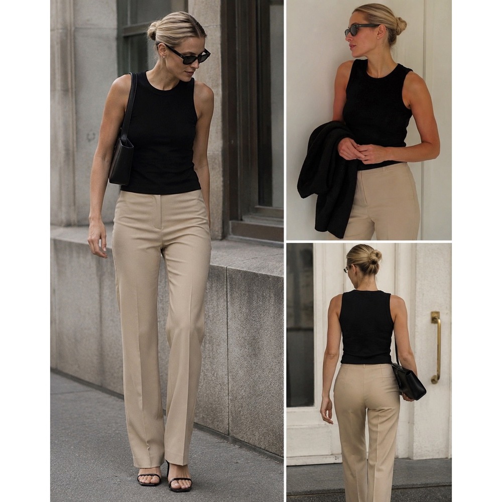 Vintage Cache 90s Tan High Waisted Straight Leg Minimalist Trousers Size 6 USA